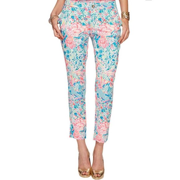 Lilly Pulitzer Serene Blue Gypsea Alina Slim Pants Size 0 Colorful Vacation NWT - Picture 2 of 11
